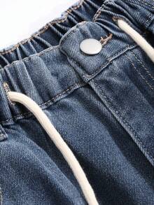 DAZY Women's Drawstring Waist Pockets Wide Leg Loose Casual Sexy Jeans Petite Swimming Pastal Summer - Blue - View 9