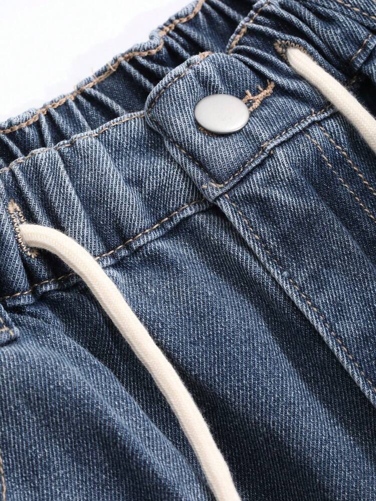 Women's Drawstring Waist Pockets Wide Leg Loose Casual Jeans