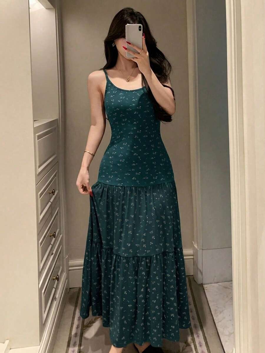 DAZY Đầm ngủ mùa hè kiểu dáng nghỉ dưỡng họa tiết hoa nhí không tay, váy ngủ nữ. - màu xanh lá - Xem 1