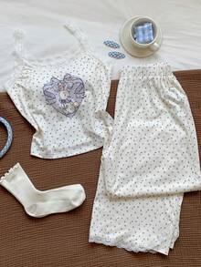 Comfortcana Bộ 2 món dành cho nữ, áo hai dây màu vàng viền ren và quần kẻ sọc, thích hợp cho mùa tựu trường. - Nhiều màu - Xem 5