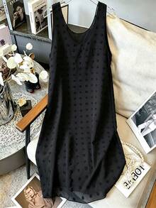 Franclia Vestido casual sin mangas con cuello en V y lunares negros en relieve para mujer - Negro - Ver 1