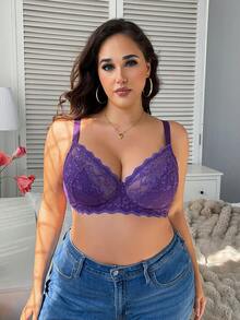 DesireSculpt 1 chiếc áo ngực có gọng, thoải mái, phối ren dành cho nữ cỡ lớn. - Màu tím - Xem 6