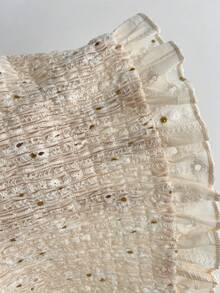 Elamini 女款夏季休閒度假風荷葉邊刺繡泡泡袖短版上衣 - 杏色 - 查看 5