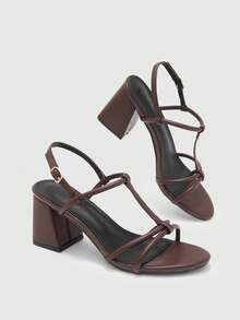 CUCCOO BIZCHIC Giày sandal cao gót thời trang nữ, buộc dây, gót dày, chất liệu da bóng, phù hợp cho cả bốn mùa, đi làm, dự lễ hội và hoạt động ngoài trời hàng ngày. - Cà phê nâu - Xem 7