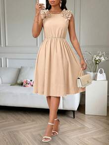 SHEIN Lady 女士中长连衣裙 - 卡其色 - 查看 3