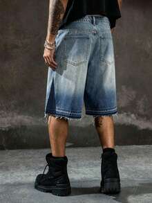 Manfinity EMRG Unisex Heavy Embroidered Patch Washed Denim Shorts - Blue - View 2