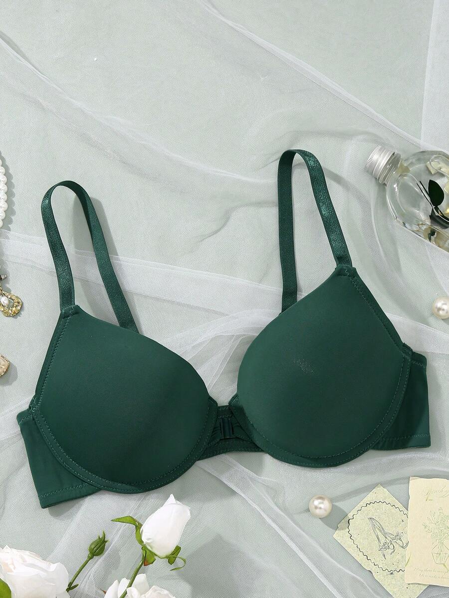 SHEIN 1件女士钢圈文胸 - 墨綠色 - 查看 1