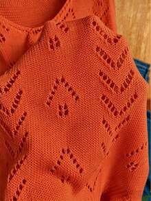 EMERY ROSE Women's Solid V-Neck Casual Versatile Everyday Knit Top - Burnt Orange - View 7