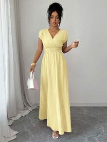 Qadelle Vestido de mujer de longitud media, sin mangas, con cuello en V, de tela texturizada, cintura ceñida, elegante ropa de resort, primavera/verano - Celeste - Ver 10