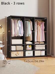 [1 Piece] Metal Multifunctional Coat Rack, 3 Rows Of Simple Hangers With Shoe Rack, Black/White Dustproof Wardrobe Storage Coat Rack Storage Cabinet, New Bedroom Floor-To-Floor Coat Rack, Stylish Simple Thick Steel Pipe Storage Rack - Multicolor - View 8