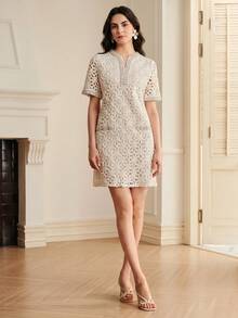 Anewsta Summer French Romantic Elegant High-End Lady-Like Handmade Pearl Embellished Dress Tea Party White Sequin - Apricot - View 7
