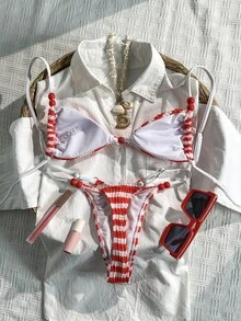 Swim Mod Bộ bikini hai mảnh đính hạt cườm, chất liệu vải jacquard, dành cho nữ, mùa xuân/hè. - Nhiều màu - Xem 3