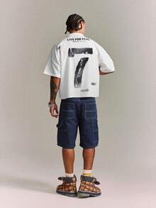 CRAVYNX Camisa de manga corta con estampado desgastado y corte de caja, estilo urbano, regalo para amigos - Blanco - Ver 3