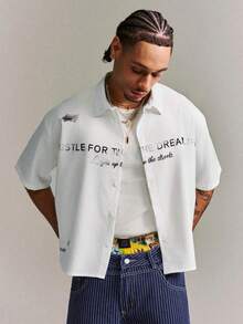 CRAVYNX Camisa de manga corta con estampado desgastado y corte de caja, estilo urbano, regalo para amigos - Blanco - Ver 4
