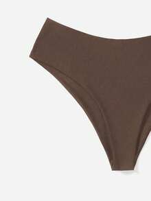 Swim Vcay Plus Size Women Solid Color Bikini Bottom - Coffee Brown - View 3