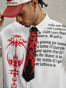PAVTROS Manfinity Streetrush Men's Gothic Print Short Sleeve Shirt,White And Red,Summer,Streetwear,City Break Avant-Garde Modern Fashion Gift For Him - White - View 8
