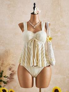 Bellisia 26SS Spring/Summer Beach Vacation Cute Butter Yellow Jacquard Embroidery Camisole Bikini Set Tropical - Yellow - View 5