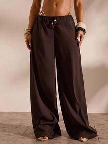 Opulessa Women's Vacation Tie-Waist Loose Coverup & Wide Leg Pants Set - Brown - View 5