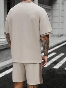 Manfinity CasualCool Bộ áo thun nam tay ngắn vai rớt, kiểu dáng thường ngày, thoải mái và thoáng khí cho mùa hè. - Màu Khaki - Xem 2