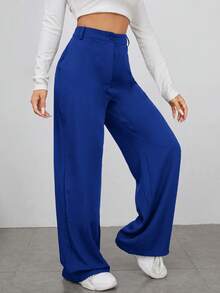 EURMUSE Pantalones regulares de uso diario simples para mujer en unicolor - Azul - Ver 5