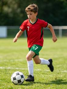 25-26 New Boys Soccer Jersey Set,Professional Red Summer Casual Gym Sports Suit,Tween Boy Short Sleeve & Shorts Uniform,Back To School Football Kit - Red - View 2