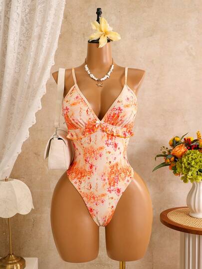 Swim Nautrix Novo maiô feminino sexy com estampa floral, babados e laço, ideal para a primavera/verão.