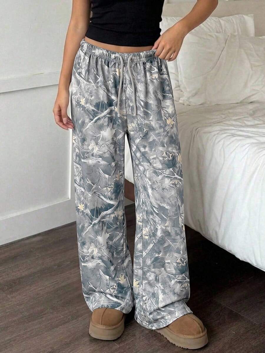 少女休闲豹纹抽绳腰运动裤,返校套装,秋季服装 - 彩色 - 查看 1