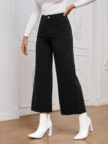 SHEIN Essnce High Waist Wide Leg Jeans - Black - View 4