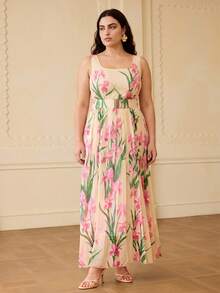 ZEYLAH ELEGANT PLUS SIZE WOMEN IRIS FLOWER PRINT LONG DRESS - Multicolor - View 5