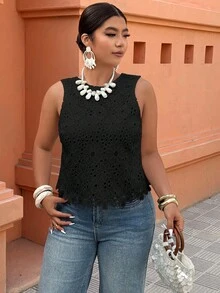 Breezaya Áo kiểu nữ cỡ lớn, dáng rộng, không tay, phối ren nơ phía sau, thích hợp cho mùa xuân/hè, đi nghỉ mát, đi làm, hoạt động ngoài trời. - màu đen - Xem 2