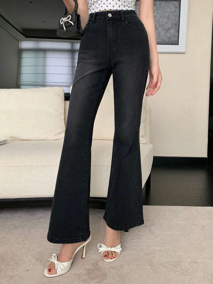 Printed Slim Fit Flare Jeans, Summer Vacation Casual Pants For Women