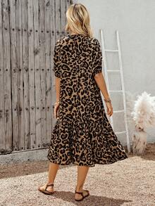 EMERY ROSE Women's Leopard Print Pleated Casual Party Long Dress - Multicolor - View 2