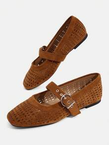 CUCCOO CURVES Wide Fit Women's New Fat Wide Last Fashion Hollow Flat Shoes Fall Shoes - Brown - View 10