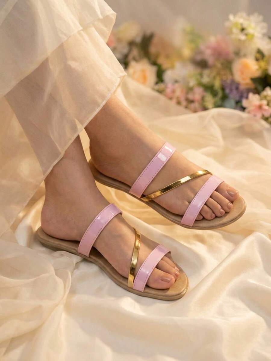 Sandalia plana en dorado, dorado rosado y plateado - Pink Charol - Ver 1