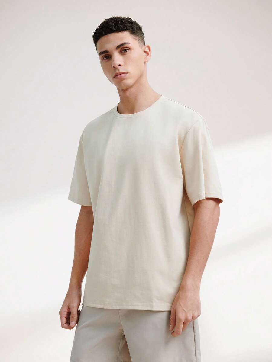 Driftmere Men Summer Solid Color Round Neck Knitted Casual Short Sleeve T-Shirt, 3pcs - Black - View 1