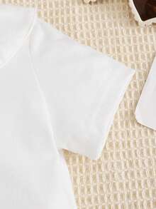 SHEIN Vintaside Kids 女婴夏季简约纯色彼得潘领短袖上衣 - 白色 - 查看 7