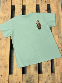 Lornexis Men's Fashion Cartoon Character Print Round Neck Short Sleeve T-Shirt - Mint Green - View 6