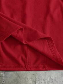 AXEPEAK Men's Casual Standard Size Black T-Shirt With Contrast Rib Knit Crew Neck, Summer - Red - View 5