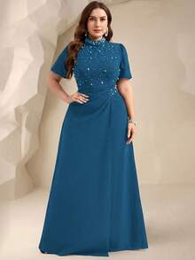 Coutiva Vestido de noche formal de talla grande (muy adornado) - Agua verde azul - Ver 7