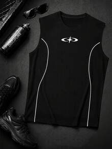 GymBeat Áo tank top nam không tay in họa tiết sọc tương phản, thích hợp cho tập thể dục, chạy bộ, tập bóng rổ. - màu đen - Xem 3