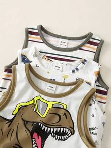SHEIN 6pcs/Set Unisex Baby Casual Cute Cartoon Print Knit Vest & Shorts Set, Summer Outfit - Multicolor - View 9