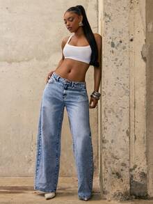 Denimoi Denim Verbiage Washed Straight Leg Jeans Fashionable Streetwear Statement Jeans Washed Jeans - Light Wash - View 5