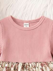 SHEIN Đầm dệt kim đơn sắc cổ tròn phối hoa cho bé gái, kiểu dáng thường ngày. - Nhiều màu - Xem 5