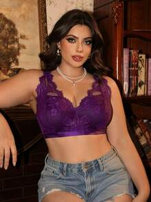 Divavoom 1pc Purple Lace Wireless Comfortable Plus Size Bra - Purple - View 3