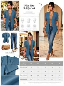 Elenzga Áo blazer mỏng nhẹ, phong cách tối giản thường ngày dành cho nữ tuổi teen - Màu xanh lam - Xem 3