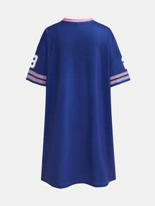 SHEIN 少女休闲宽松撞色印花短袖连衣裙，适合派对、聚会、生日、郊游、运动、夏季街头穿着 - 彩色 - 查看 2