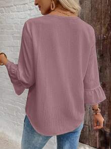 EMERY ROSE Blusa de mujer de unicolor con cuello redondo y textura para vacaciones - Rosa vieja - Ver 2