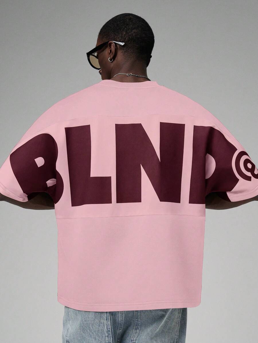 STYNVO Kaos Pria Longgar Kasual Leher Bulat dengan Cetakan Huruf Warna Kontras, untuk Liburan - Berwarna merah muda - View 1