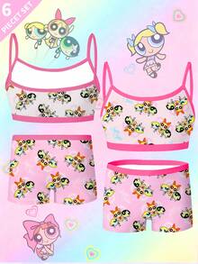 SHEIN Bộ 6 món đồ lót in hình động vật dễ thương cho bé gái, áo hai dây và quần lót, trang phục thoải mái. - Nhiều màu - Xem 7