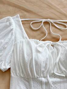 Soleia Nouveau Top tricoté blanc plissé texturé avec design fendu, grande taille - Blanc - Voir 7